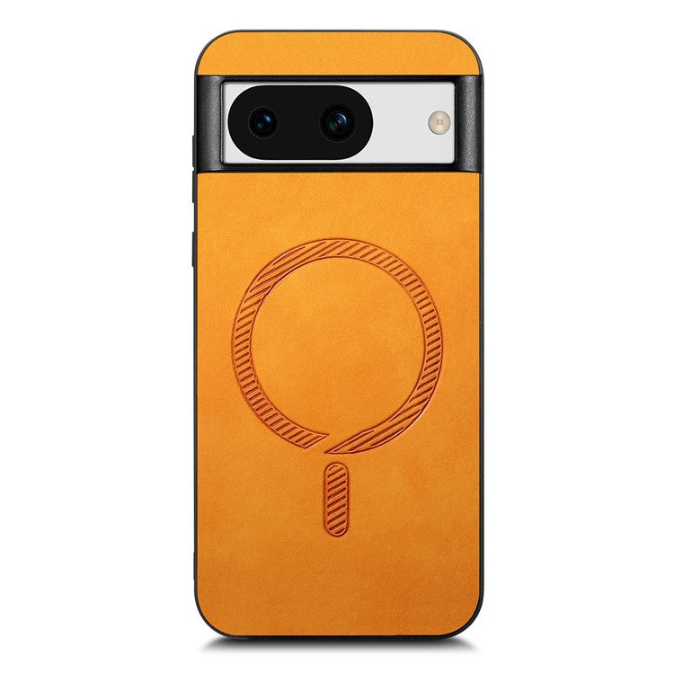 For Google Pixel 8a Leather Back Case Compatible with MagSafe Skin-touch Phone Cover - Yellow