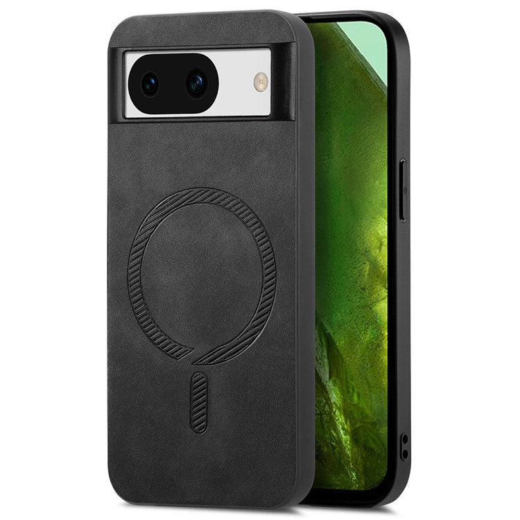 For Google Pixel 8a Leather Back Case Compatible with MagSafe Skin-touch Phone Cover - Black
