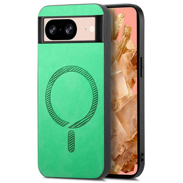 For Google Pixel 8 Leather Back Case Compatible with MagSafe Skin-Touch Phone Cover - Green