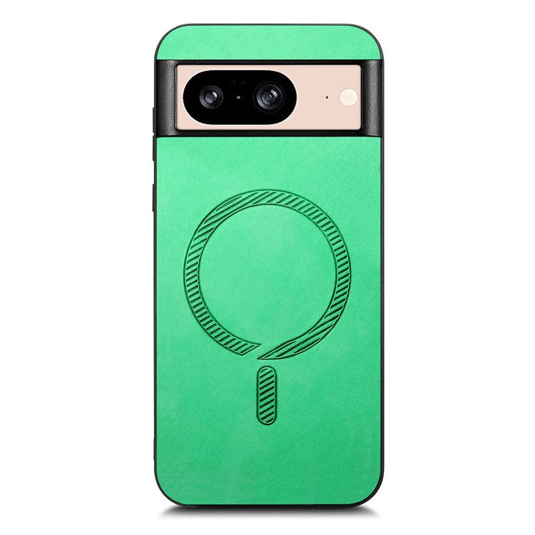 For Google Pixel 8 Leather Back Case Compatible with MagSafe Skin-Touch Phone Cover - Green