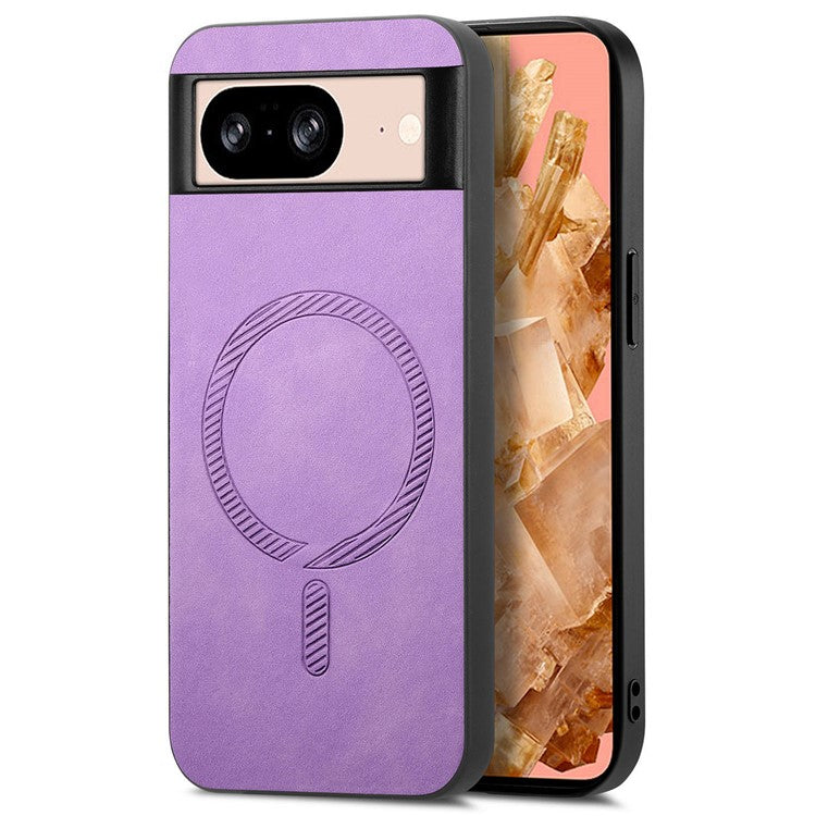 For Google Pixel 8 Leather Back Case Compatible with MagSafe Skin-touch Phone Cover - Purple