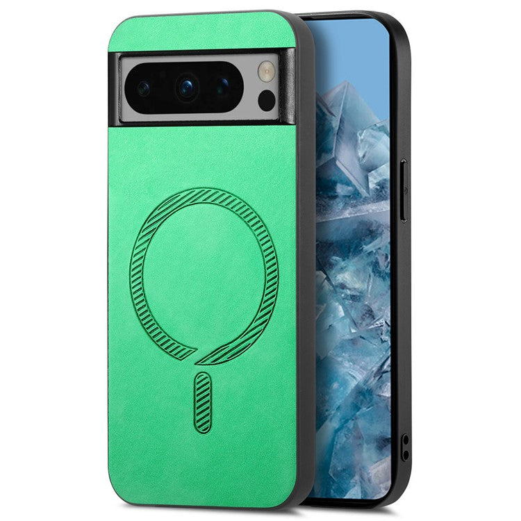 For Google Pixel 8 Pro Leather Back Case Compatible with MagSafe Skin-Touch Phone Cover - Green