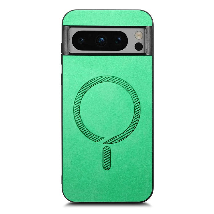 For Google Pixel 8 Pro Leather Back Case Compatible with MagSafe Skin-Touch Phone Cover - Green