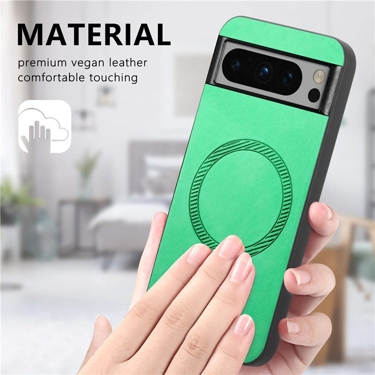 For Google Pixel 8 Pro Leather Back Case Compatible with MagSafe Skin-Touch Phone Cover - Green