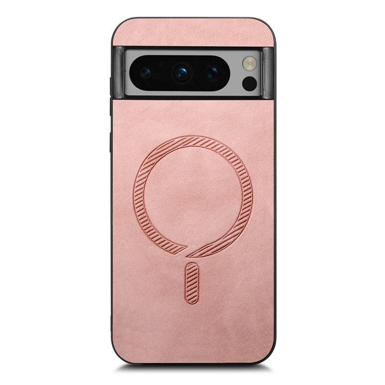 For Google Pixel 8 Pro Leather Back Case Compatible with MagSafe Skin-touch Phone Cover - Pink