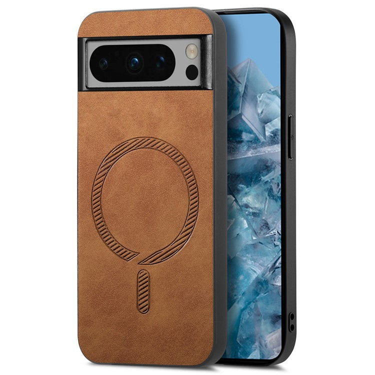For Google Pixel 8 Pro Leather Back Case Compatible with MagSafe Skin-touch Phone Cover - Brown