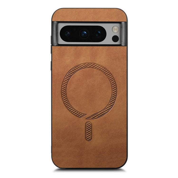 For Google Pixel 8 Pro Leather Back Case Compatible with MagSafe Skin-touch Phone Cover - Brown