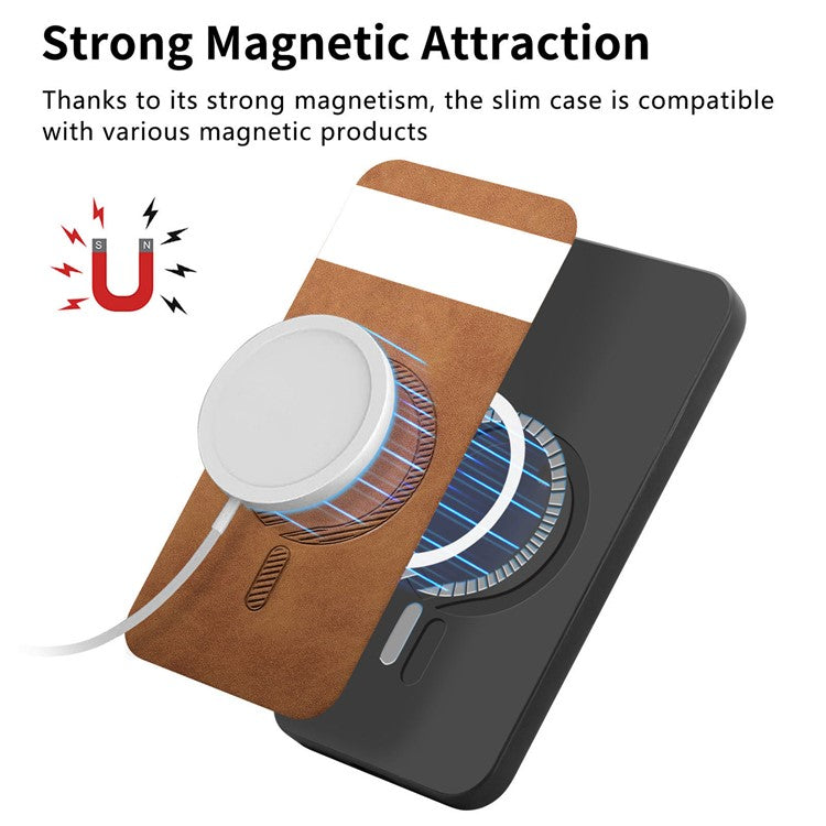 For Google Pixel 8 Pro Leather Back Case Compatible with MagSafe Skin-touch Phone Cover - Brown