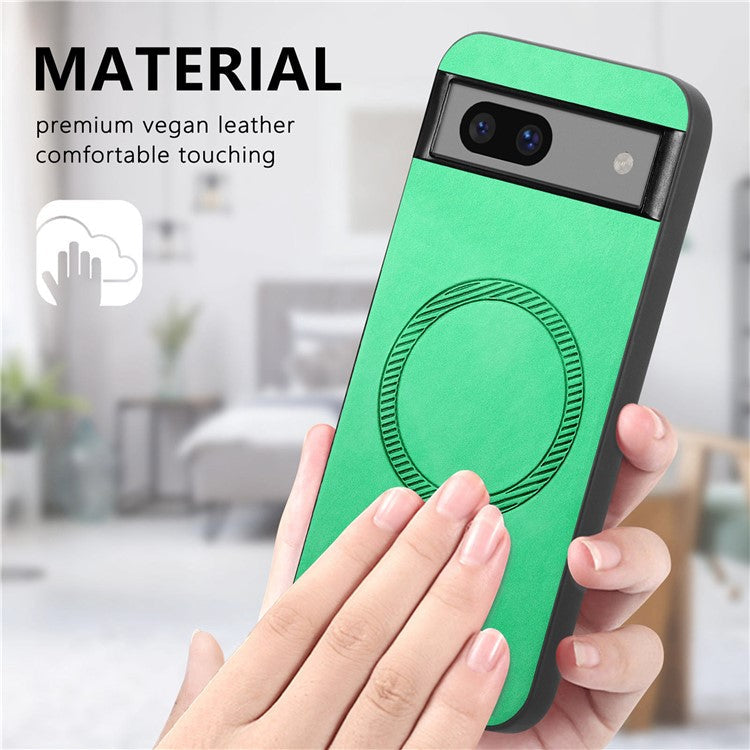 For Google Pixel 7a Leather Back Case Compatible with MagSafe Skin-Touch Phone Cover - Green