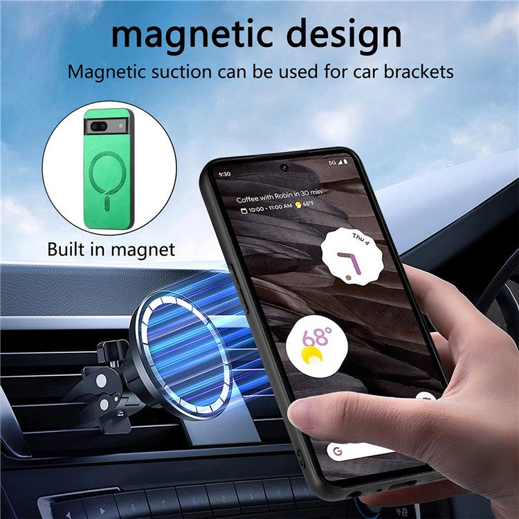 For Google Pixel 7a Leather Back Case Compatible with MagSafe Skin-Touch Phone Cover - Green