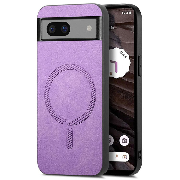 For Google Pixel 7a Leather Back Case Compatible with MagSafe Skin-touch Phone Cover - Purple