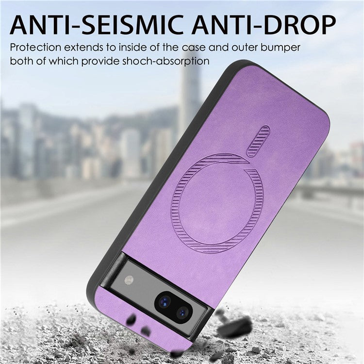 For Google Pixel 7a Leather Back Case Compatible with MagSafe Skin-touch Phone Cover - Purple