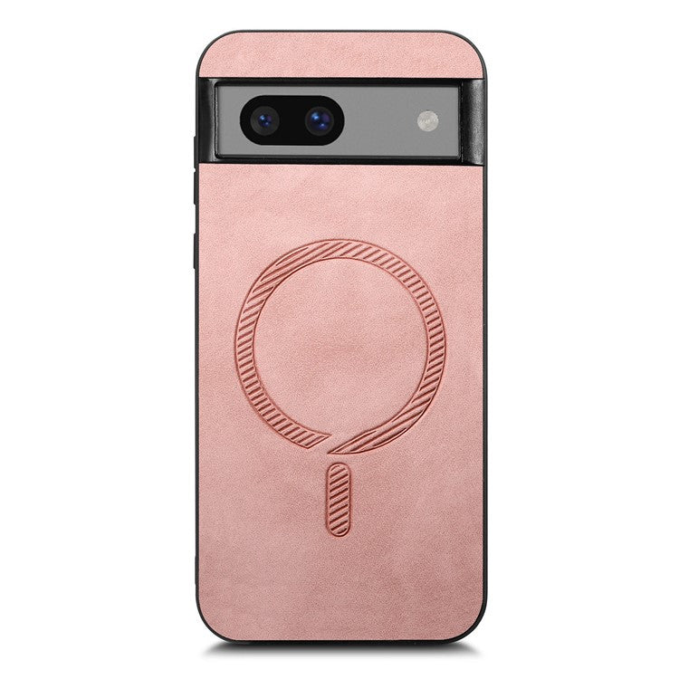 For Google Pixel 7a Leather Back Case Compatible with MagSafe Skin-touch Phone Cover - Pink