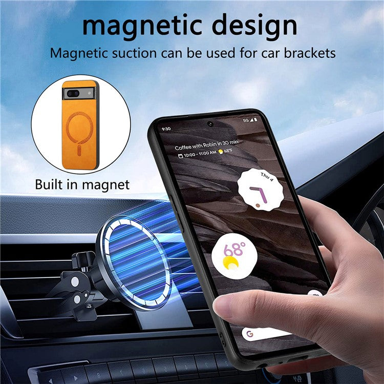 For Google Pixel 7a Leather Back Case Compatible with MagSafe Skin-touch Phone Cover - Pink