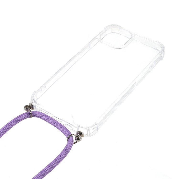 For iPhone 16 Pro Case 4 Corner Reinforced Acrylic + TPU Phone Cover with Adjustable Lanyard - Purple