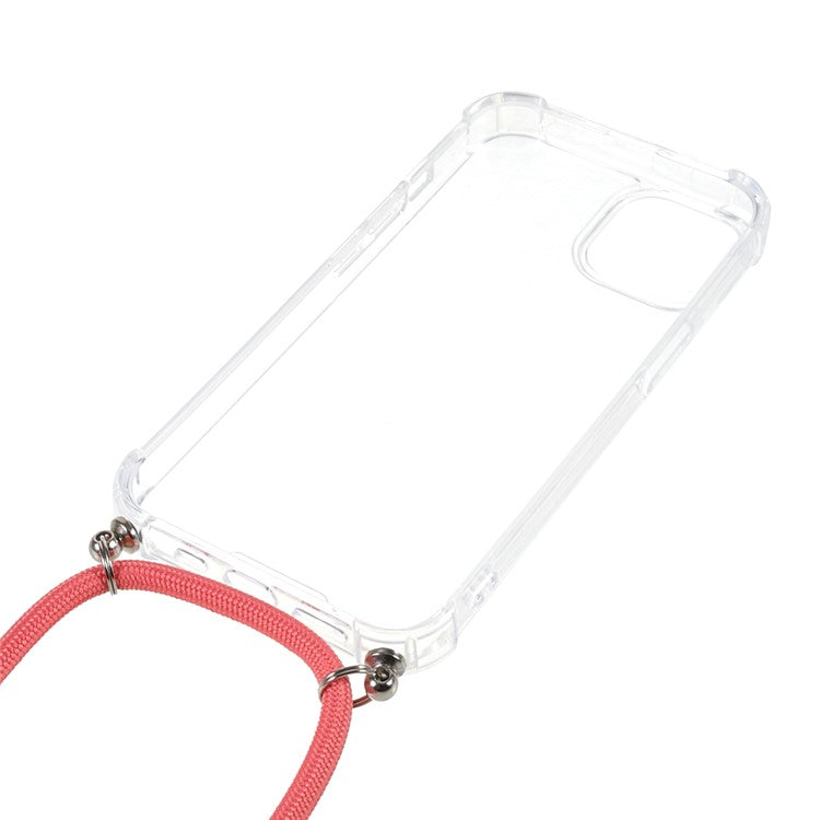 For iPhone 16 Pro Case 4 Corner Reinforced Acrylic + TPU Phone Cover with Adjustable Lanyard - Watermelon Red