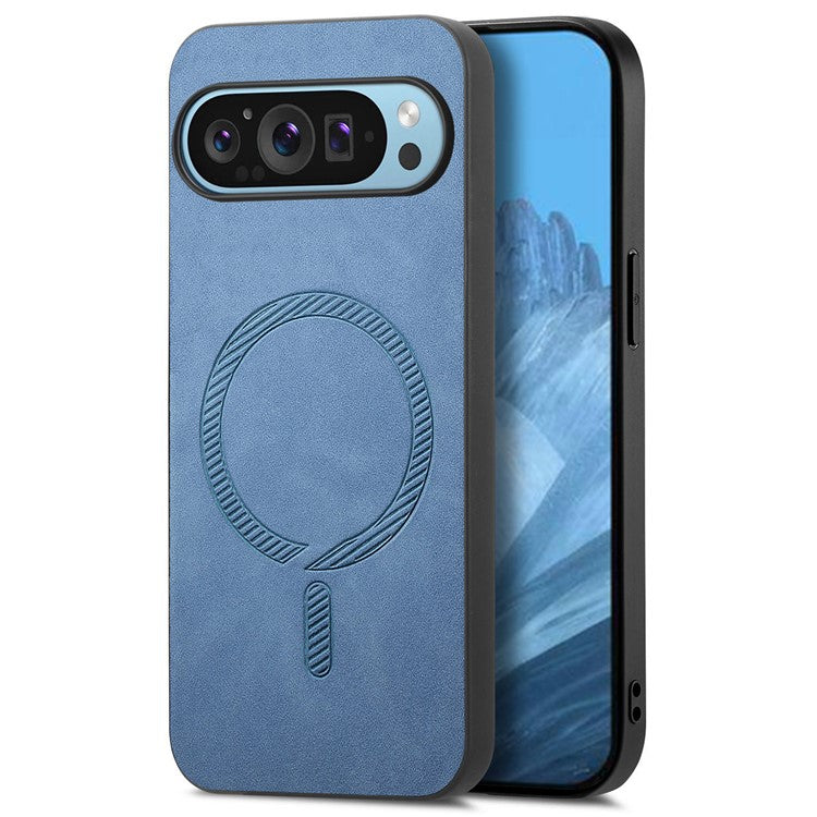 For Google Pixel 9 Pro / Pixel 9 Leather Back Case Compatible with MagSafe Skin-touch Phone Cover - Blue
