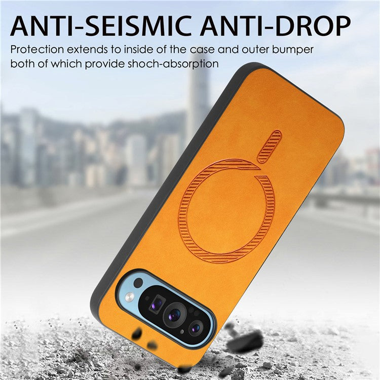 For Google Pixel 9 Pro / Pixel 9 Leather Back Case Compatible with MagSafe Skin-touch Phone Cover - Black