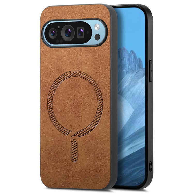For Google Pixel 9 Pro / Pixel 9 Leather Back Case Compatible with MagSafe Skin-touch Phone Cover - Brown