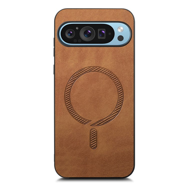 For Google Pixel 9 Pro / Pixel 9 Leather Back Case Compatible with MagSafe Skin-touch Phone Cover - Brown
