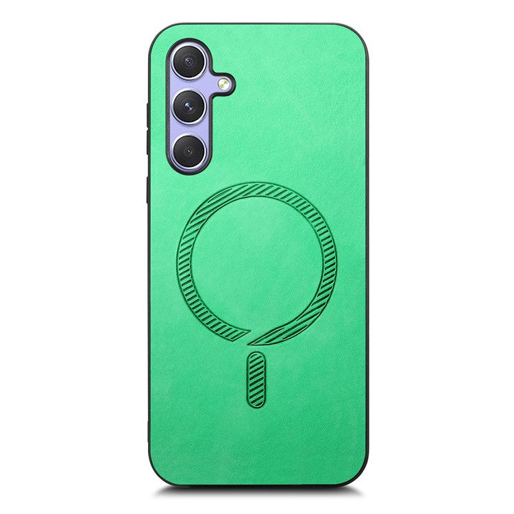 For Samsung Galaxy A34 5G Leather Back Case Compatible with MagSafe Skin-Touch Phone Cover - Green