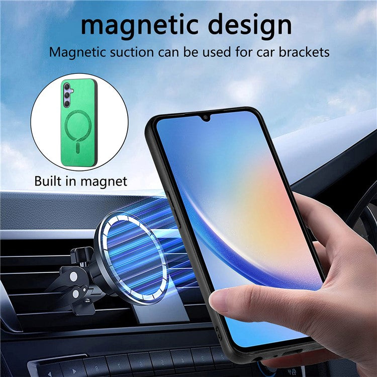 For Samsung Galaxy A34 5G Leather Back Case Compatible with MagSafe Skin-Touch Phone Cover - Green