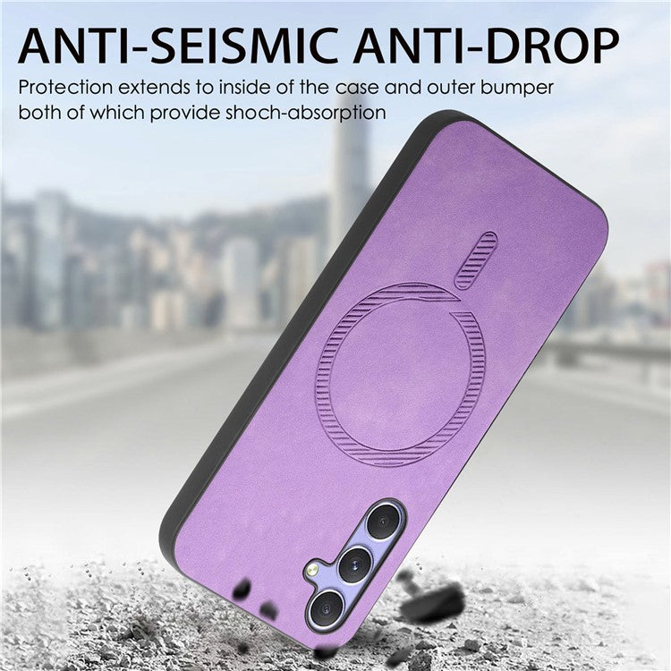 For Samsung Galaxy A34 5G Leather Back Case Compatible with MagSafe Skin-Touch Phone Cover - Green
