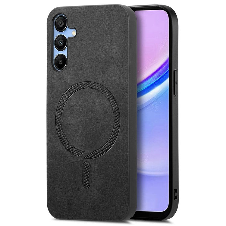 For Samsung Galaxy A15 4G / A15 5G Leather Back Case Compatible with MagSafe Skin-touch Phone Cover - Black