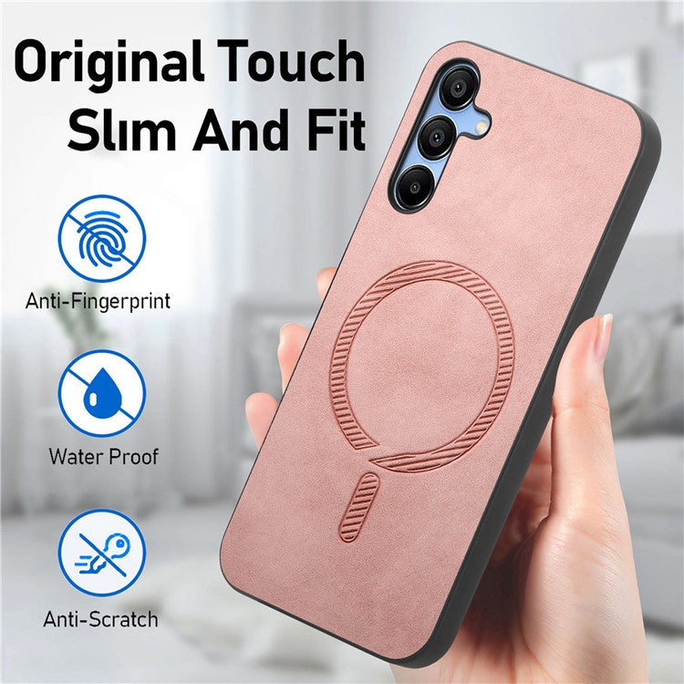 For Samsung Galaxy A15 4G / A15 5G Leather Back Case Compatible with MagSafe Skin-touch Phone Cover - Black