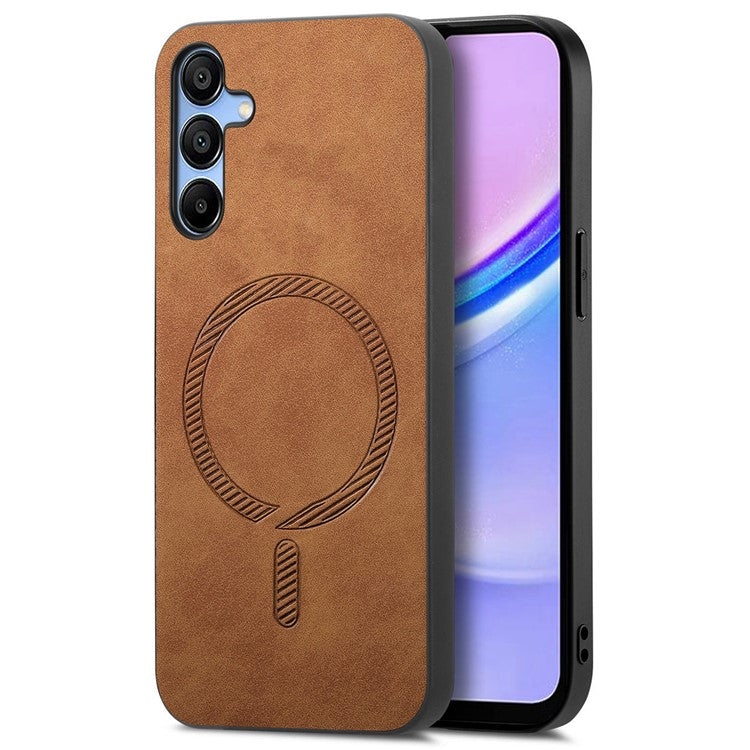 For Samsung Galaxy A15 4G / A15 5G Leather Back Case Compatible with MagSafe Skin-touch Phone Cover - Brown