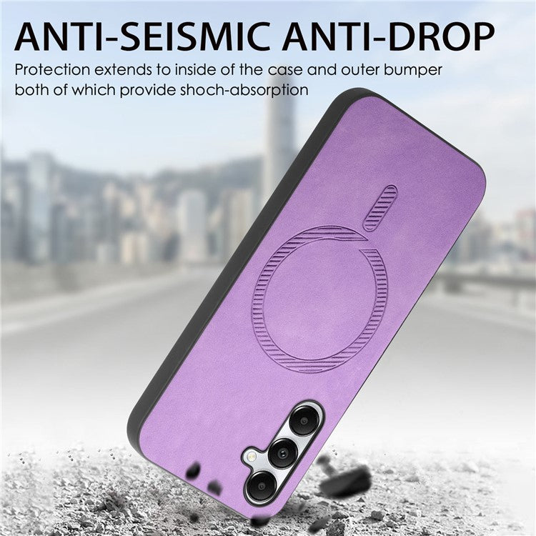 For Samsung Galaxy A05s 4G Leather Back Case Compatible with MagSafe Skin-touch Phone Cover - Purple