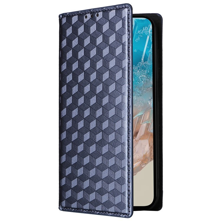 For Samsung Galaxy M35 5G Leather Case Magnetic Closing Rhombus Phone Cover - Blue