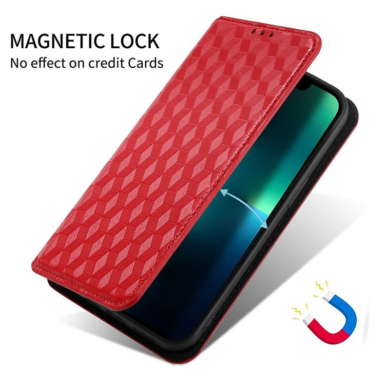 For Samsung Galaxy M35 5G Leather Case Magnetic Closing Rhombus Phone Cover - Red