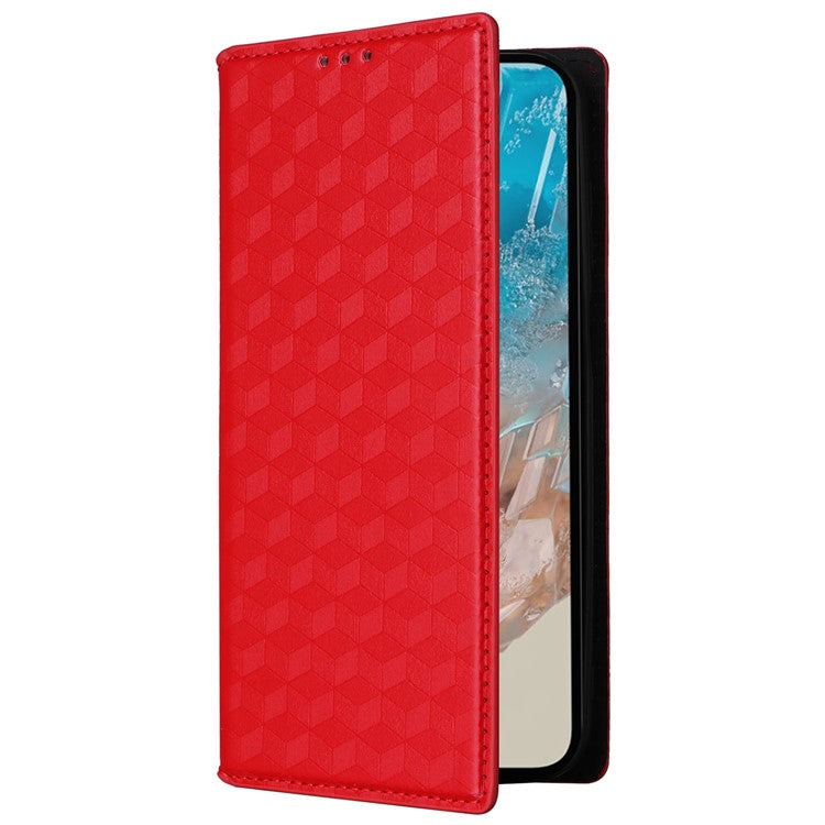 For Samsung Galaxy M35 5G Leather Case Magnetic Closing Rhombus Phone Cover - Red