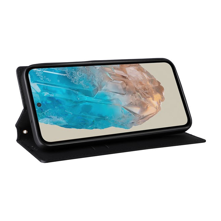 For Samsung Galaxy M35 5G Leather Case Magnetic Closing Rhombus Phone Cover - Black
