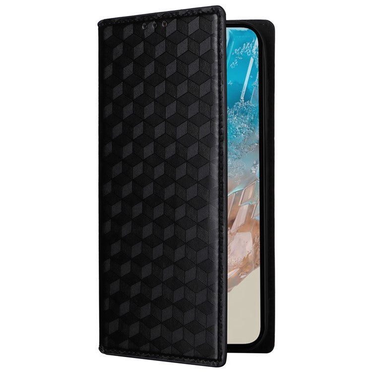 For Samsung Galaxy M35 5G Leather Case Magnetic Closing Rhombus Phone Cover - Black