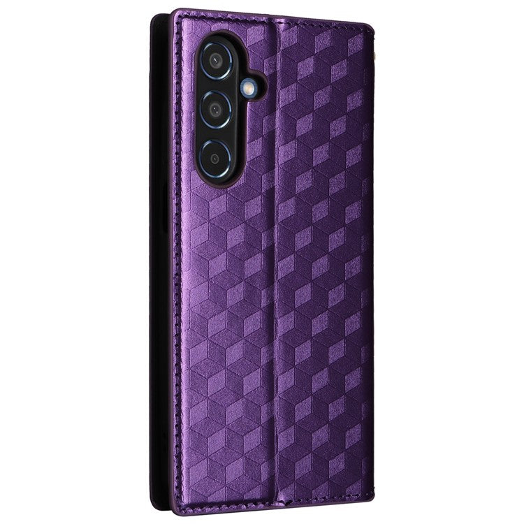For Samsung Galaxy M35 5G Leather Case Magnetic Closing Rhombus Phone Cover - Purple