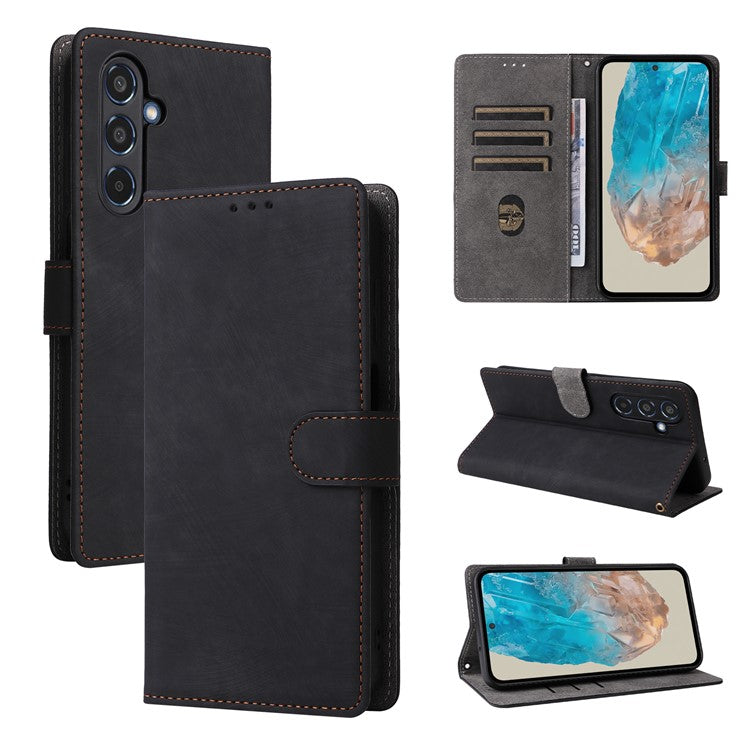 For Samsung Galaxy M35 5G Case with Strap RFID Blocking Leather Flip Phone Cover - Black