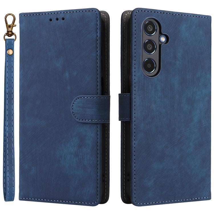 For Samsung Galaxy M35 5G Case with Strap RFID Blocking Leather Flip Phone Cover - Blue