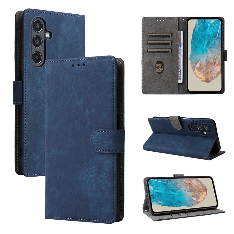 For Samsung Galaxy M35 5G Case with Strap RFID Blocking Leather Flip Phone Cover - Blue