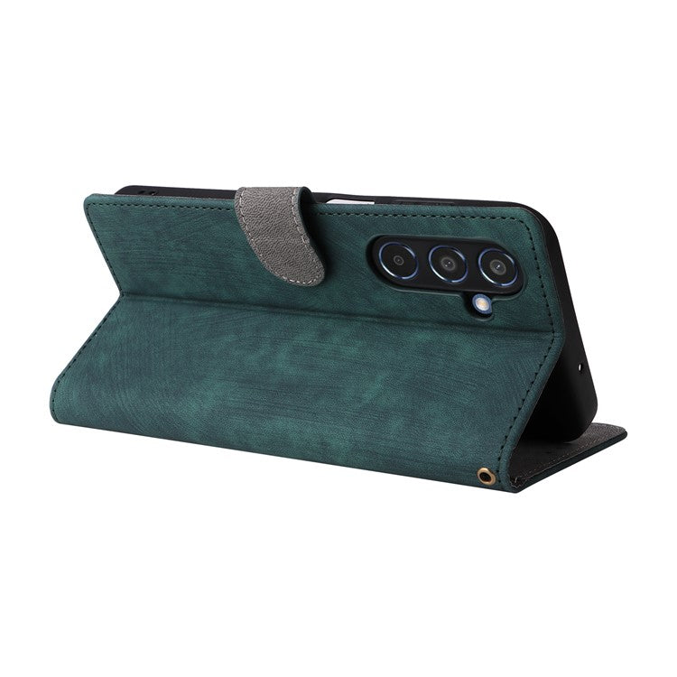 For Samsung Galaxy M35 5G Case with Strap RFID Blocking Leather Flip Phone Cover - Green