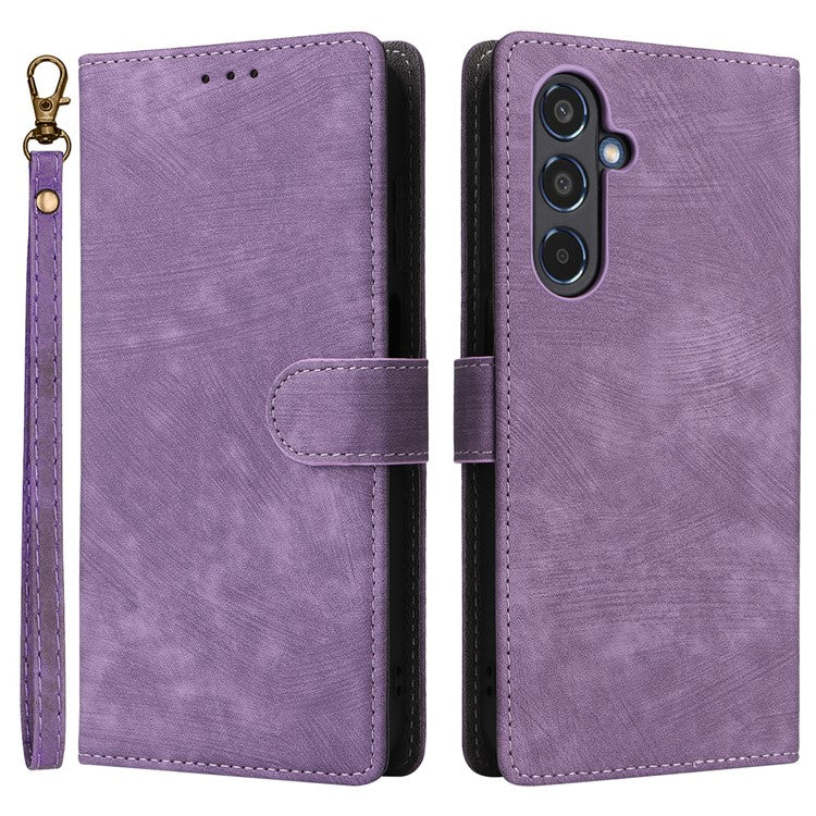 For Samsung Galaxy M35 5G Case with Strap RFID Blocking Leather Flip Phone Cover - Purple