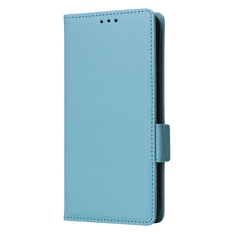For Samsung Galaxy M35 5G Case with Wrist Strap Litchi Texture PU Leather Wallet Phone Cover - Baby Blue