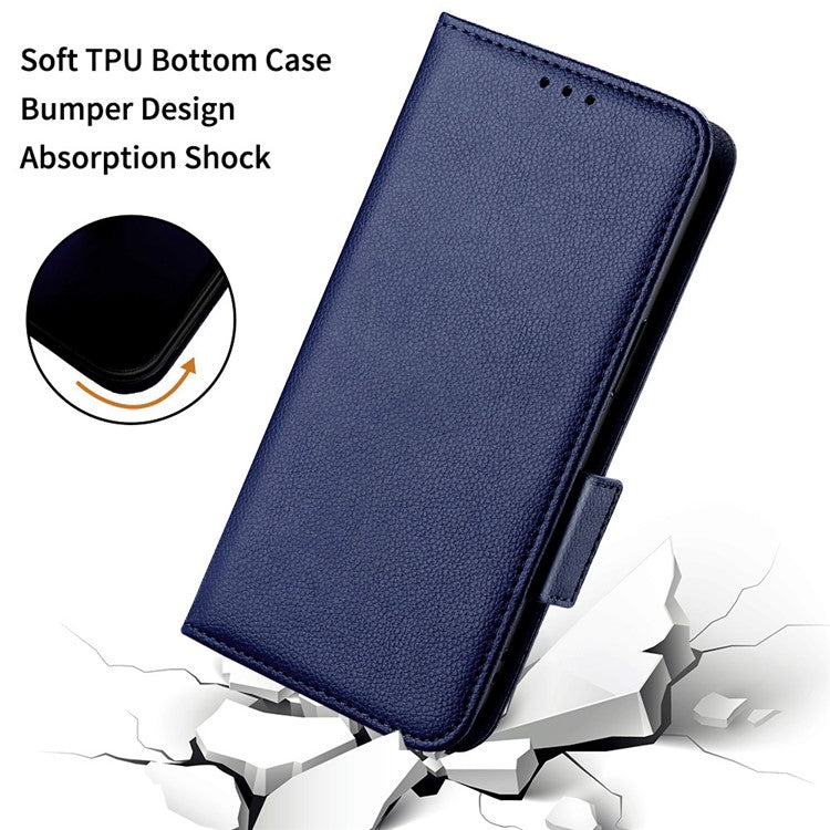 For Samsung Galaxy M35 5G Case with Wrist Strap Litchi Texture PU Leather Wallet Phone Cover - Dark Blue