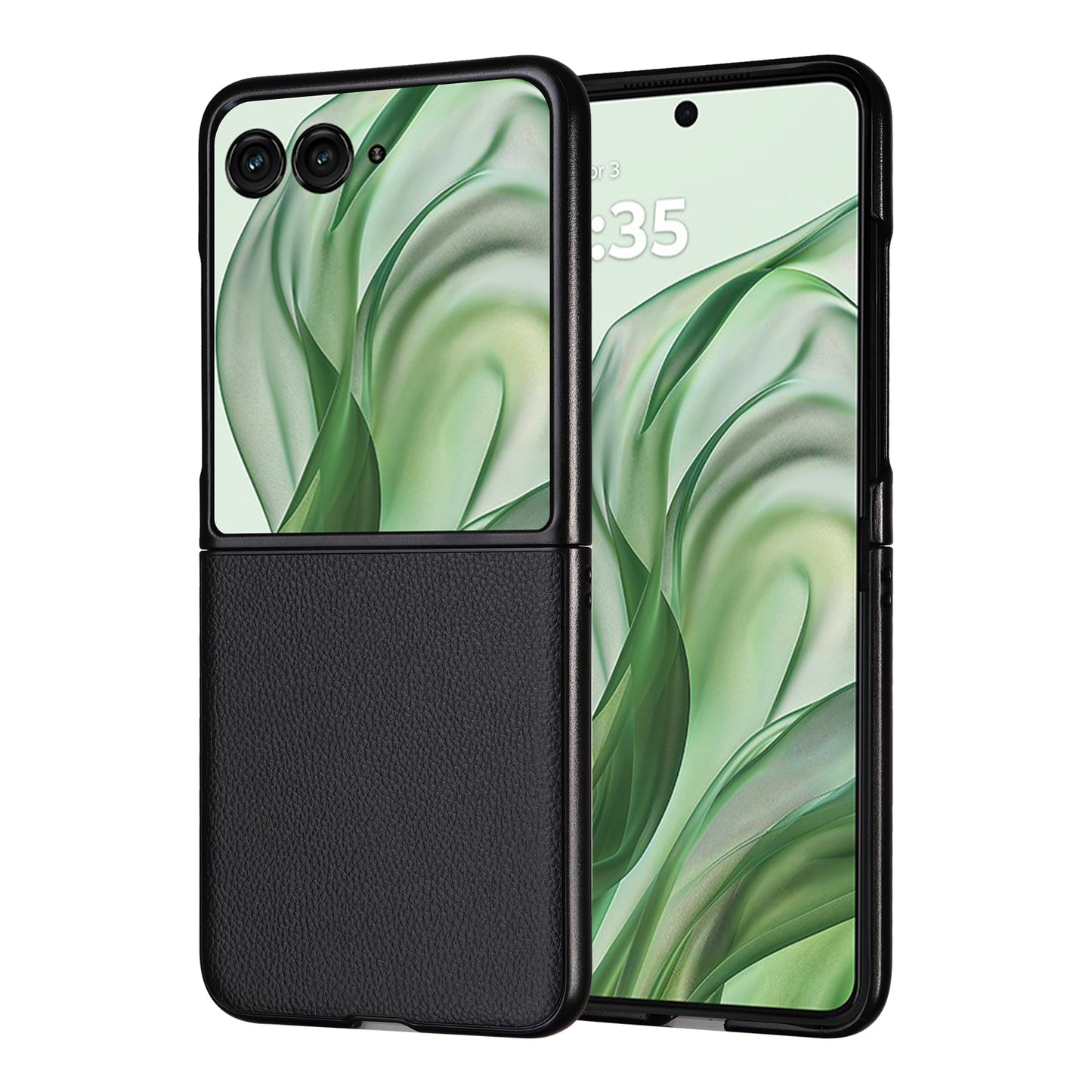 For Motorola Razr 50 Ultra 5G Case Litchi Texture Leather+Hard PC Phone Cover - Black