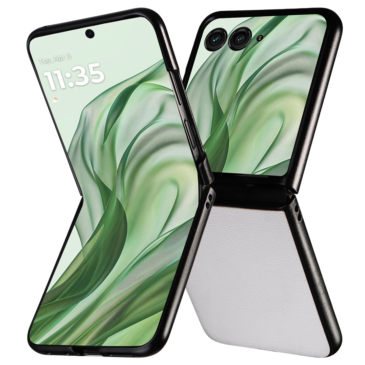 For Motorola Razr 50 Ultra 5G Case Litchi Texture Leather+Hard PC Phone Cover - White