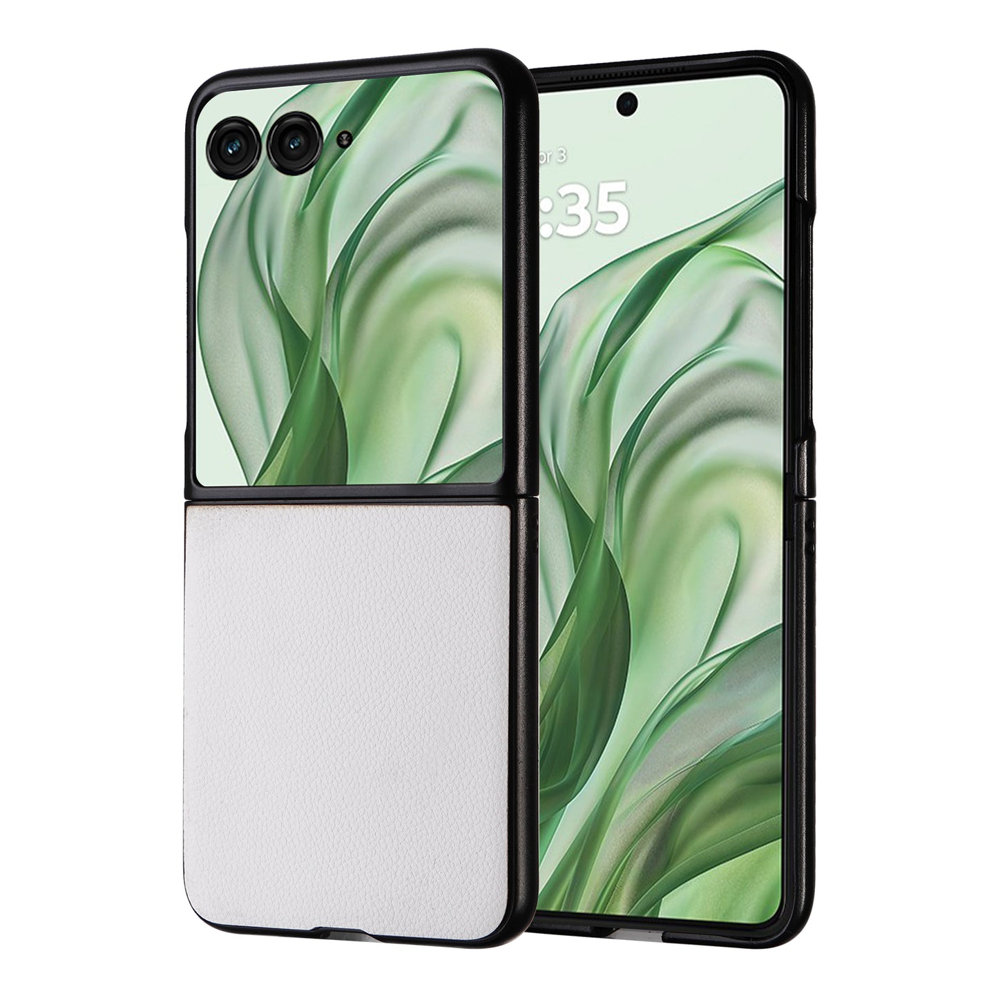 For Motorola Razr 50 Ultra 5G Case Litchi Texture Leather+Hard PC Phone Cover - White