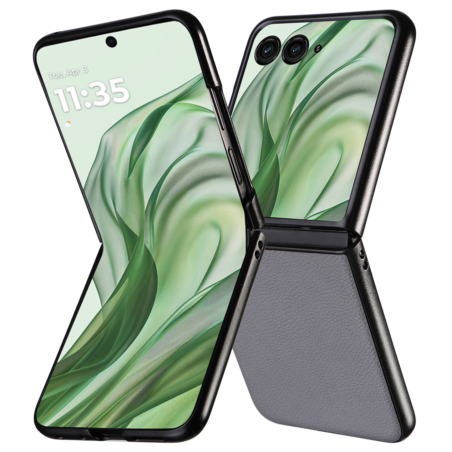 For Motorola Razr 50 Ultra 5G Case Litchi Texture Leather+Hard PC Phone Cover - Grey