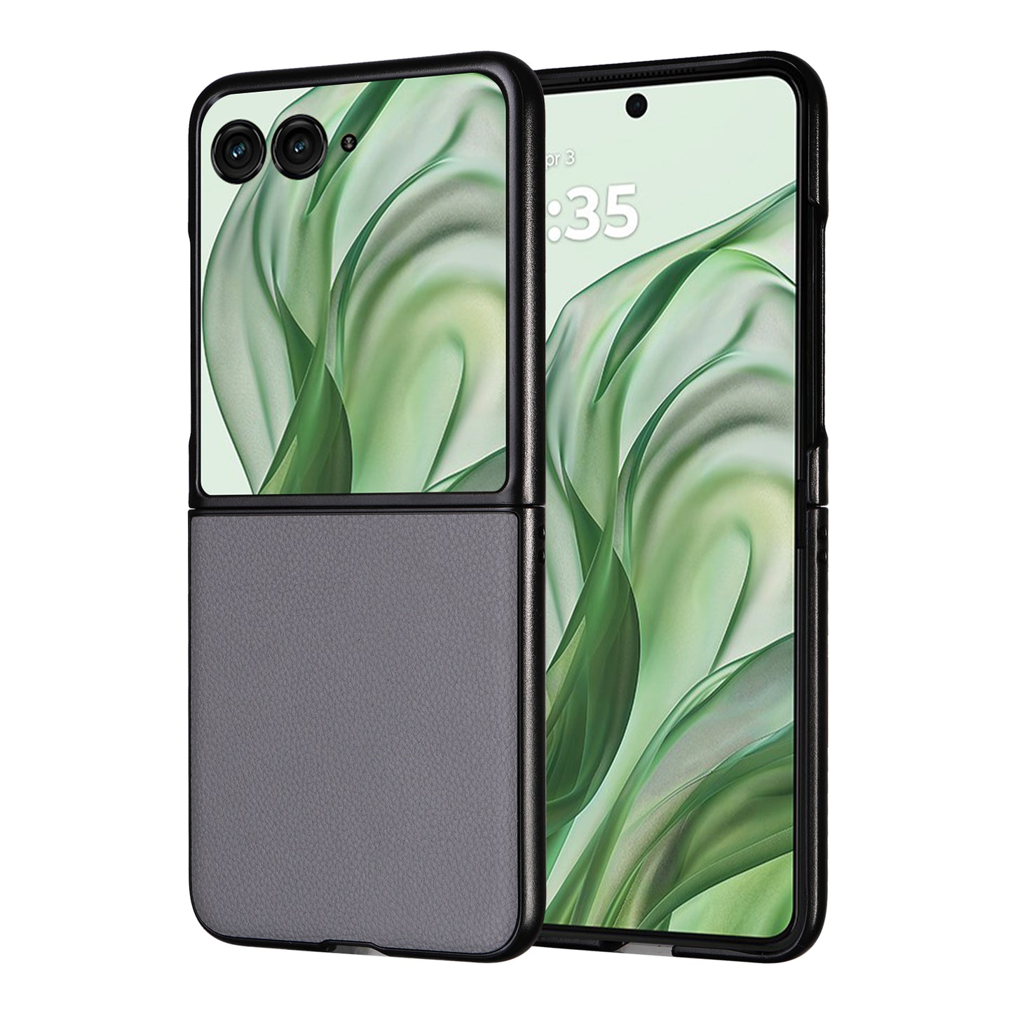 For Motorola Razr 50 Ultra 5G Case Litchi Texture Leather+Hard PC Phone Cover - Grey