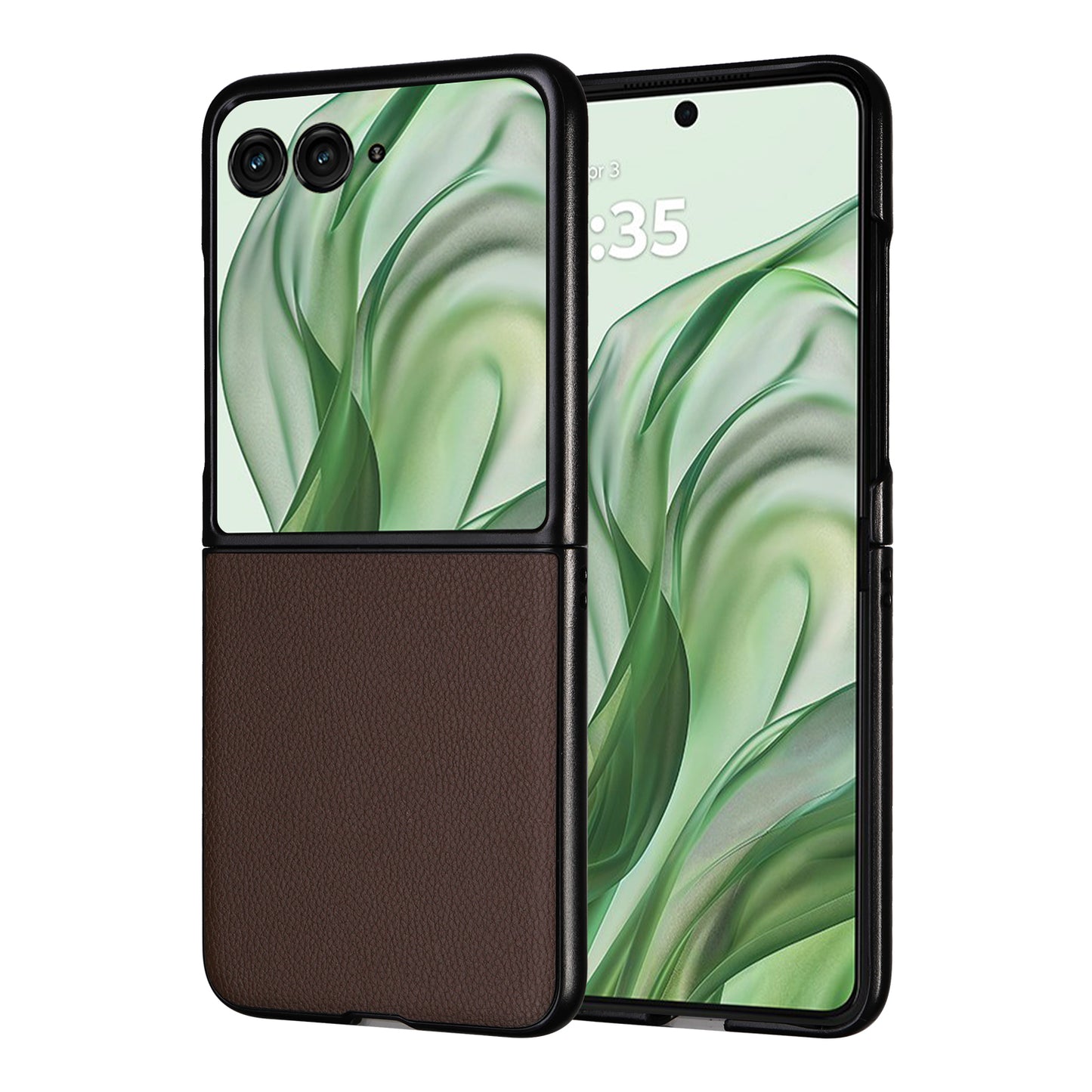 For Motorola Razr 50 Ultra 5G Case Litchi Texture Leather+Hard PC Phone Cover - Brown